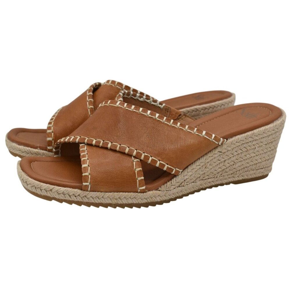 Sofft Womens Size 10 Indie Luggage Leather Espadrille Wedge Sandals Shoes